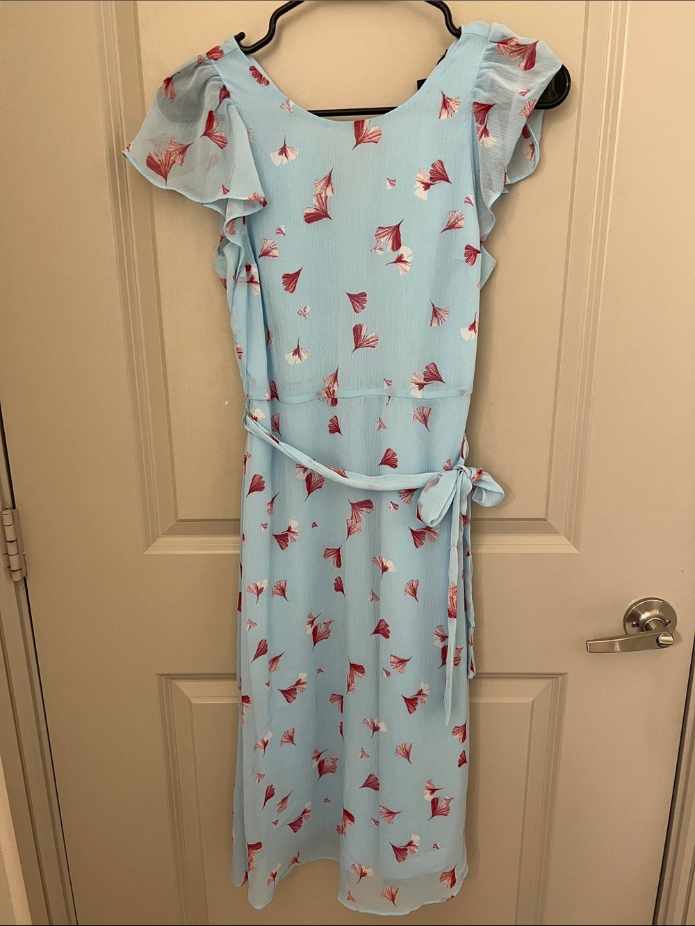 Banana Republic Sky Blue Floral Tie-Waist Midi Dress